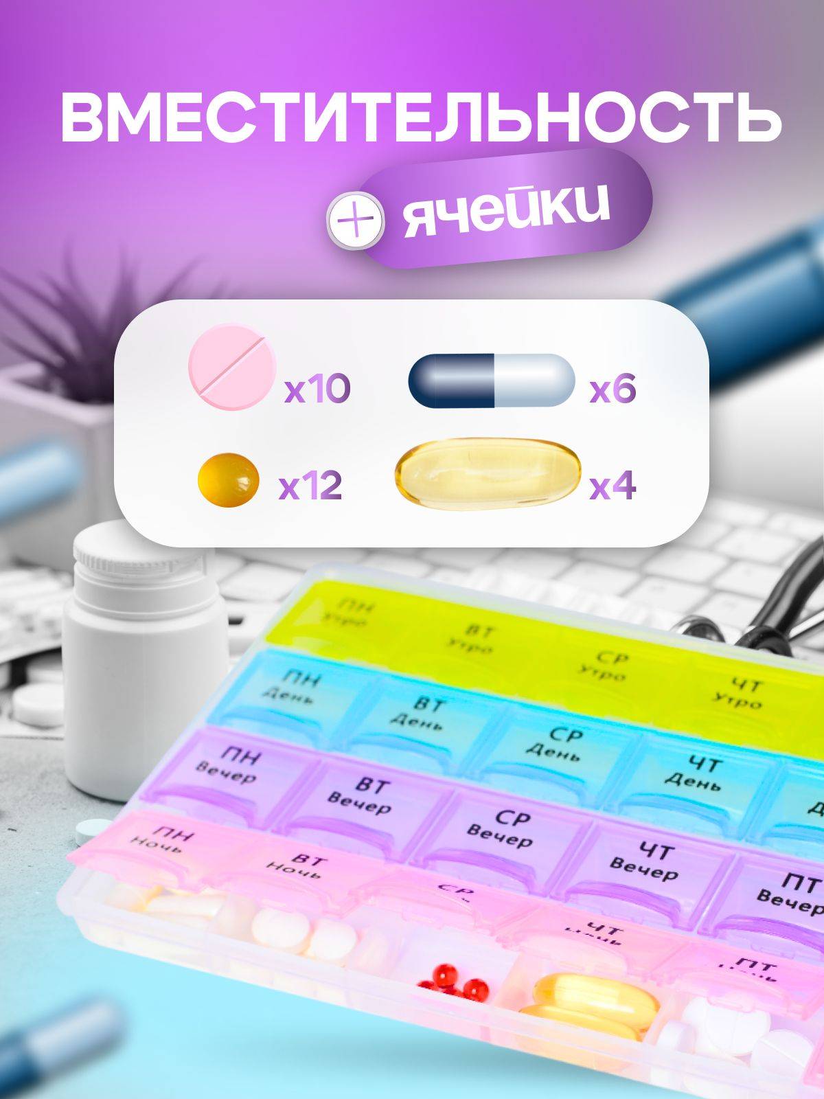 HEISHI BOX Pill Organizer 7-Day, 4 Times Per Day (Morning, Day, Evening, Night) #4