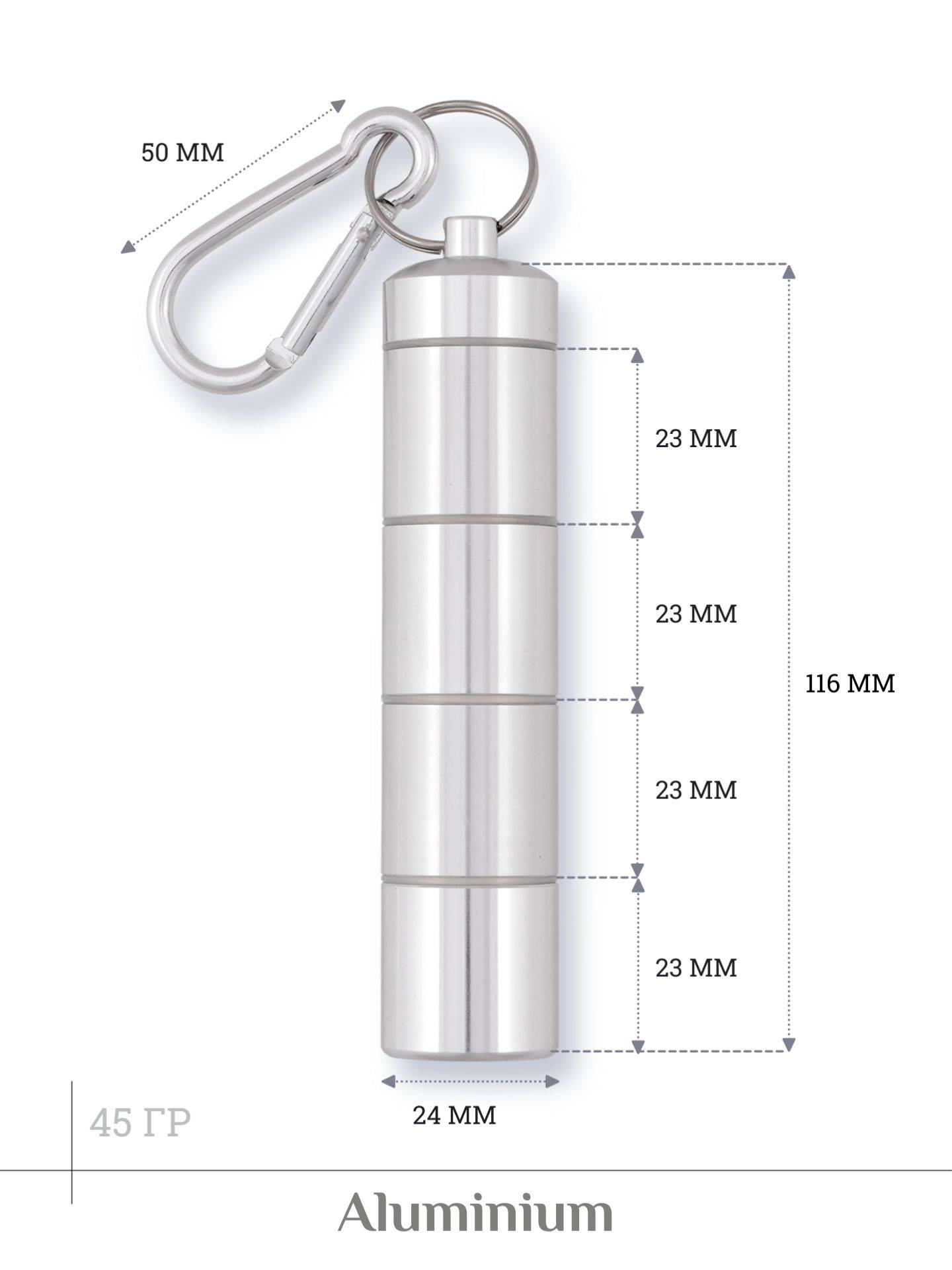 EVE Silver Aluminum Pill Case 4-Section Daily Organizer - 15 cm Keychain #2