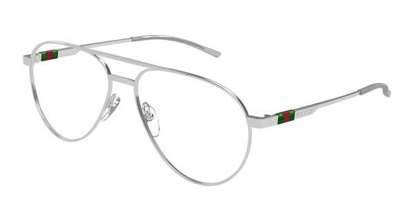 Gucci GG 1679O 001 56 Aviator Eyeglass Frame Silver Metal