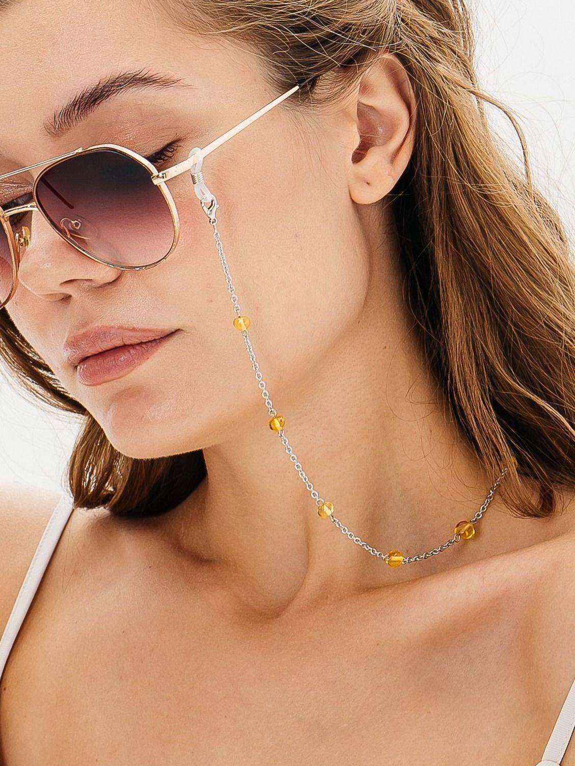 BALTAMBER Women's Amber Glasses Chain 70 cm with Silicone Earring Loop #11