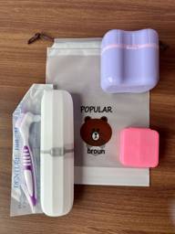 Lavender Denture and Aligners Care Kit with Case, Brush and Pill Box Disinfectant Tablets #1