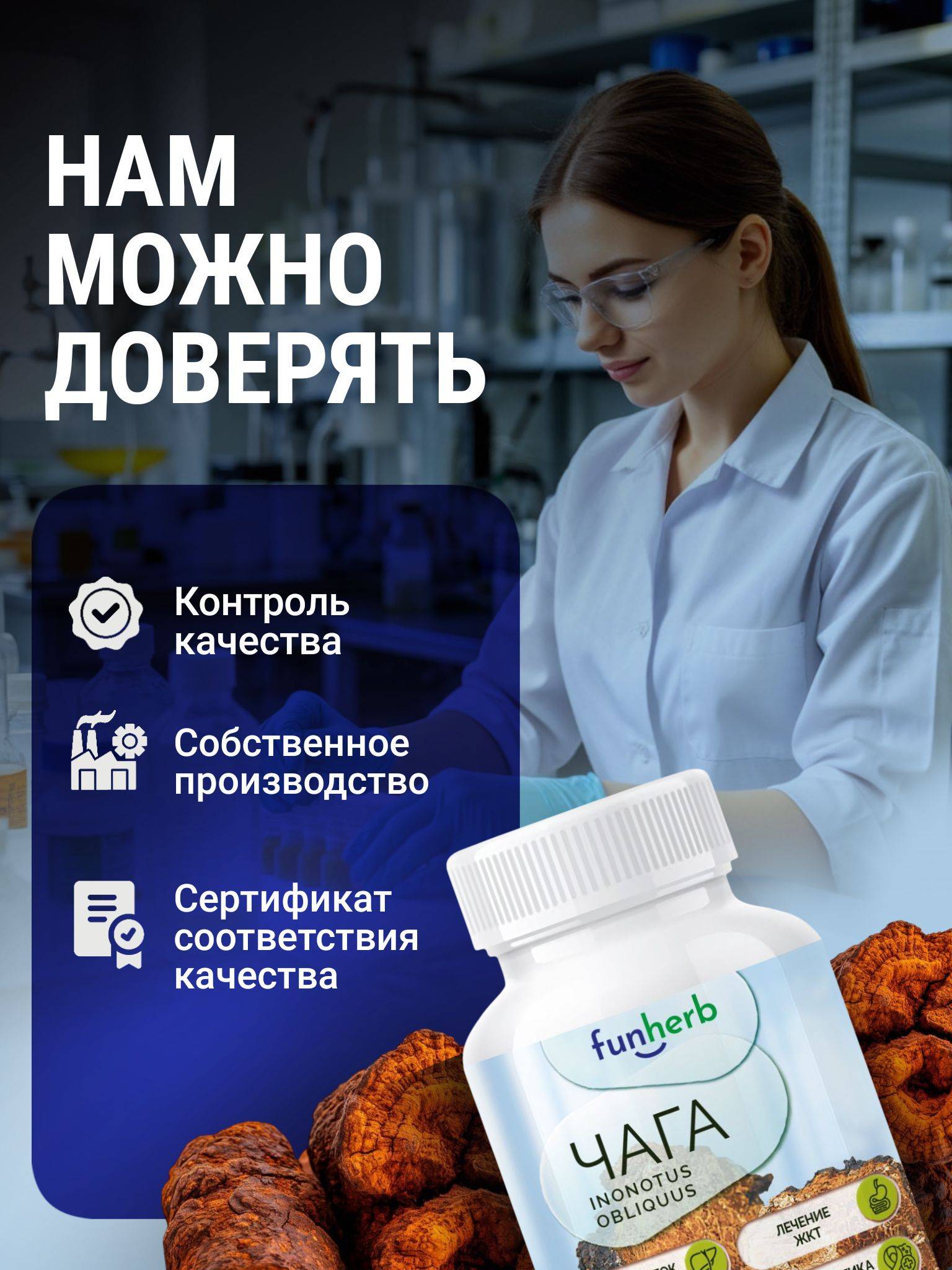 funherb Chaga Mushroom Capsules 60 Count 300 mg #3