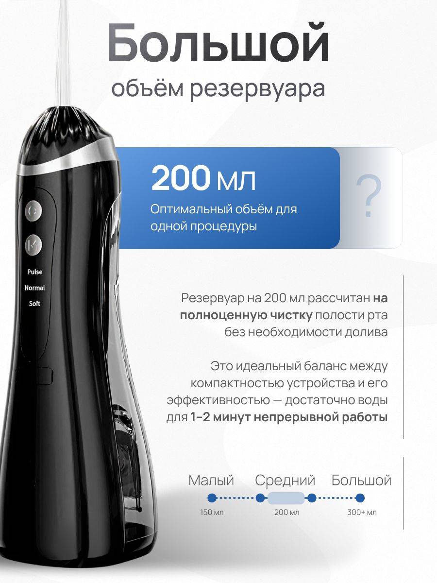 DELVO Portable Oral Irrigator for Teeth — Black, White, Battery-Powered, 4 Nozzles #6