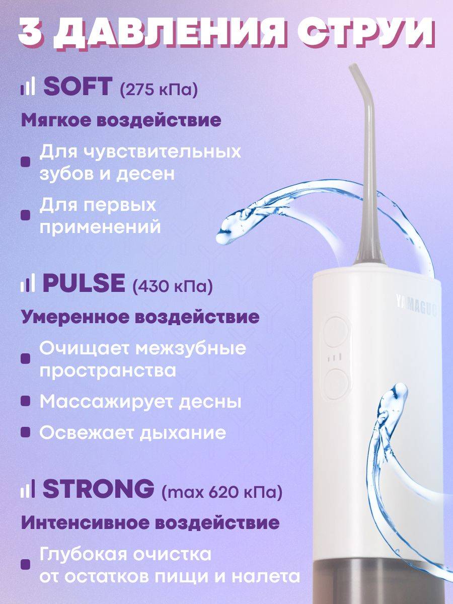 Yamaguchi Portable Oral Irrigator – 130 ml Water Tank, 3 Pressure Modes, White/Gray #5