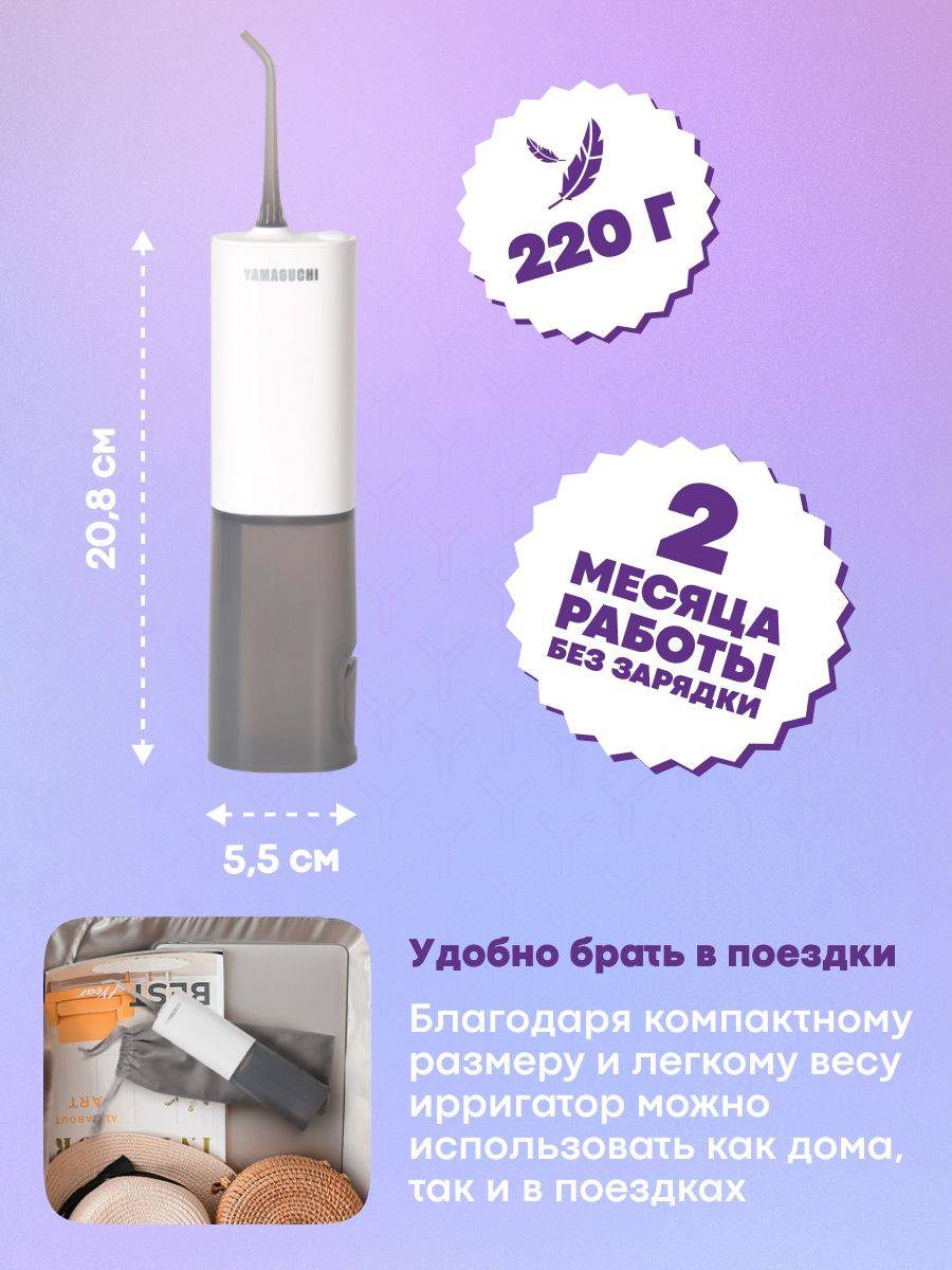 Yamaguchi Portable Oral Irrigator – 130 ml Water Tank, 3 Pressure Modes, White/Gray #13