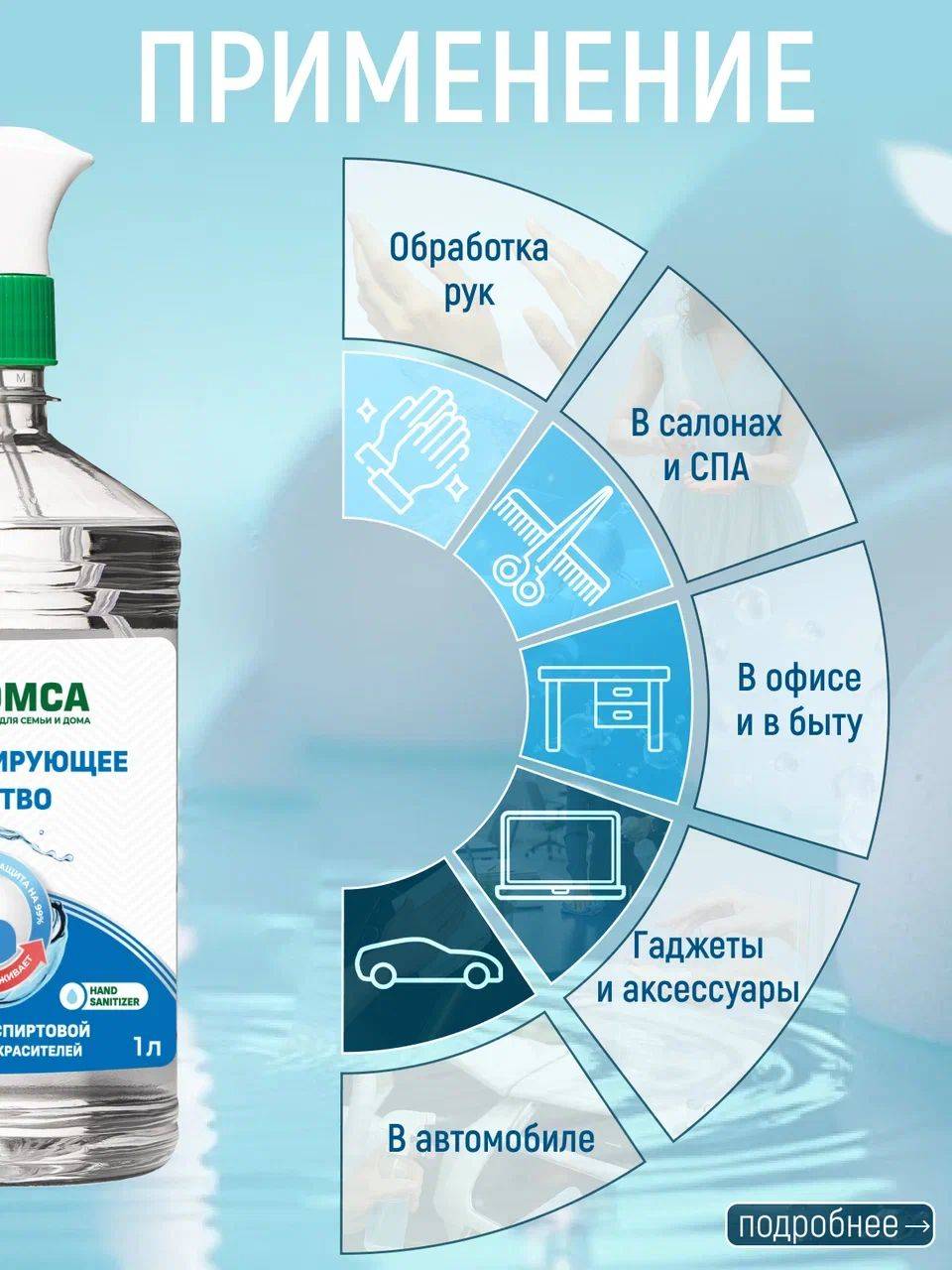 DOMCA Hand and Surface Antiseptic, Fragrance-Free, 1000 ml, 1 pc #4