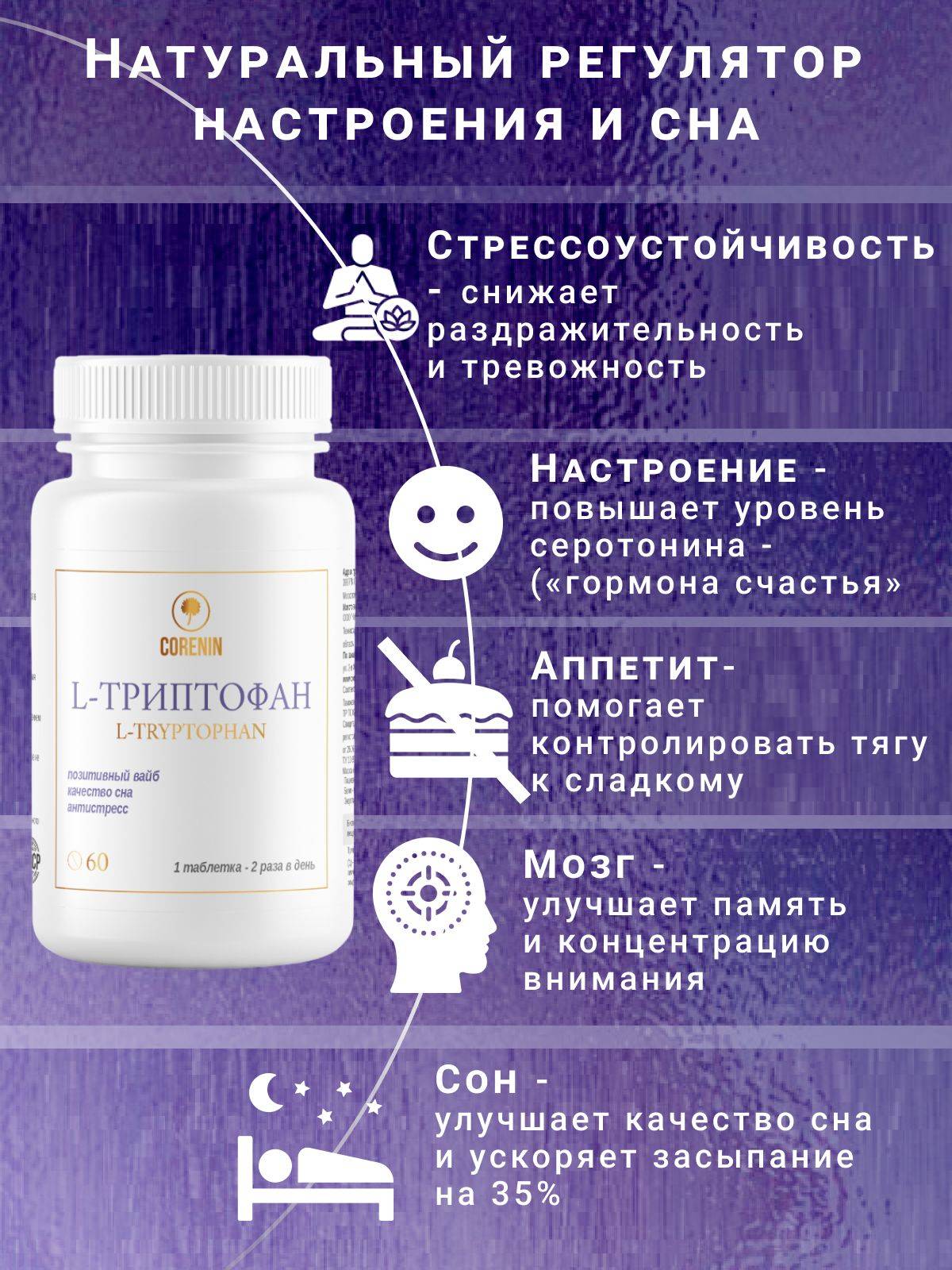 Corenin L‑Tryptophan Sleep Tablets 62 pcs – 600 mg per tablet #2