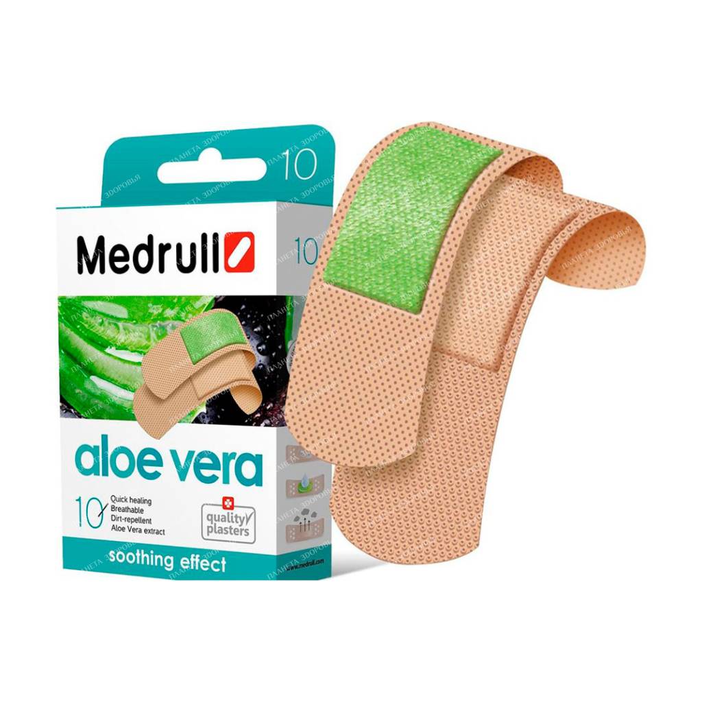 Plasters Medrull "Aloe Vera" №10 (19x72mm-6 pcs, 25x72mm-4 pcs)