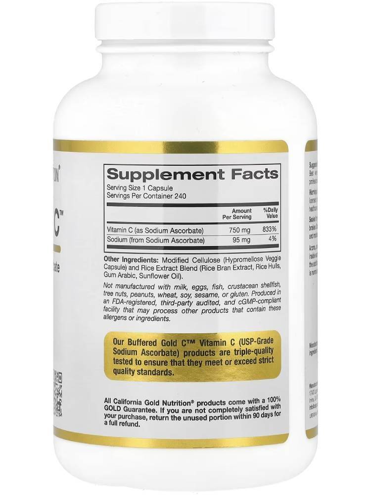 Buffered Vitamin C (Sodium Ascorbate) 750 mg 240 Capsules California Gold Nutrition #2