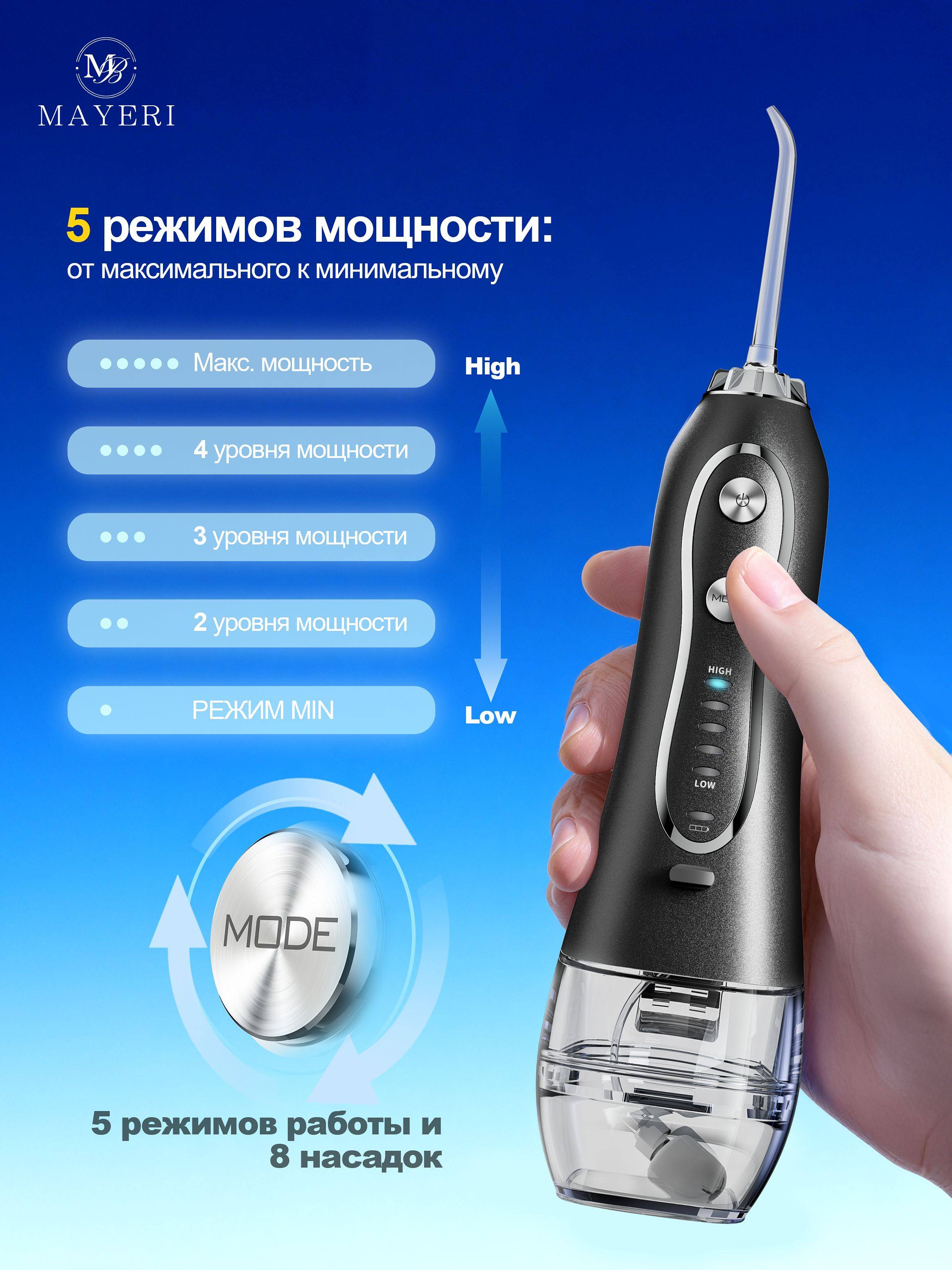 Mayeri Oral Irrigator with 310ml Water Tank, 5 Modes, 1400 Pulses per Minute #6