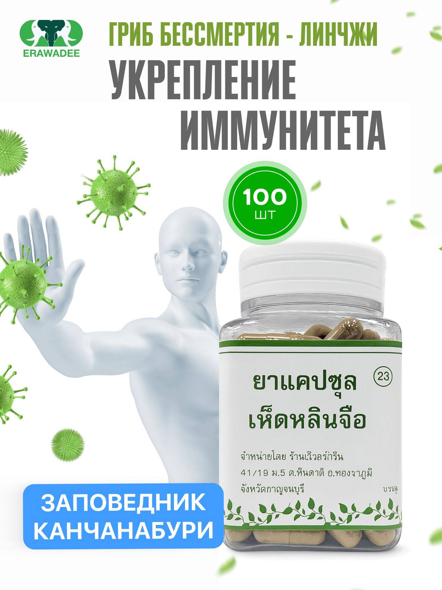 Erawadee Lingzhi Mushroom Capsules 250 mg 100 Count