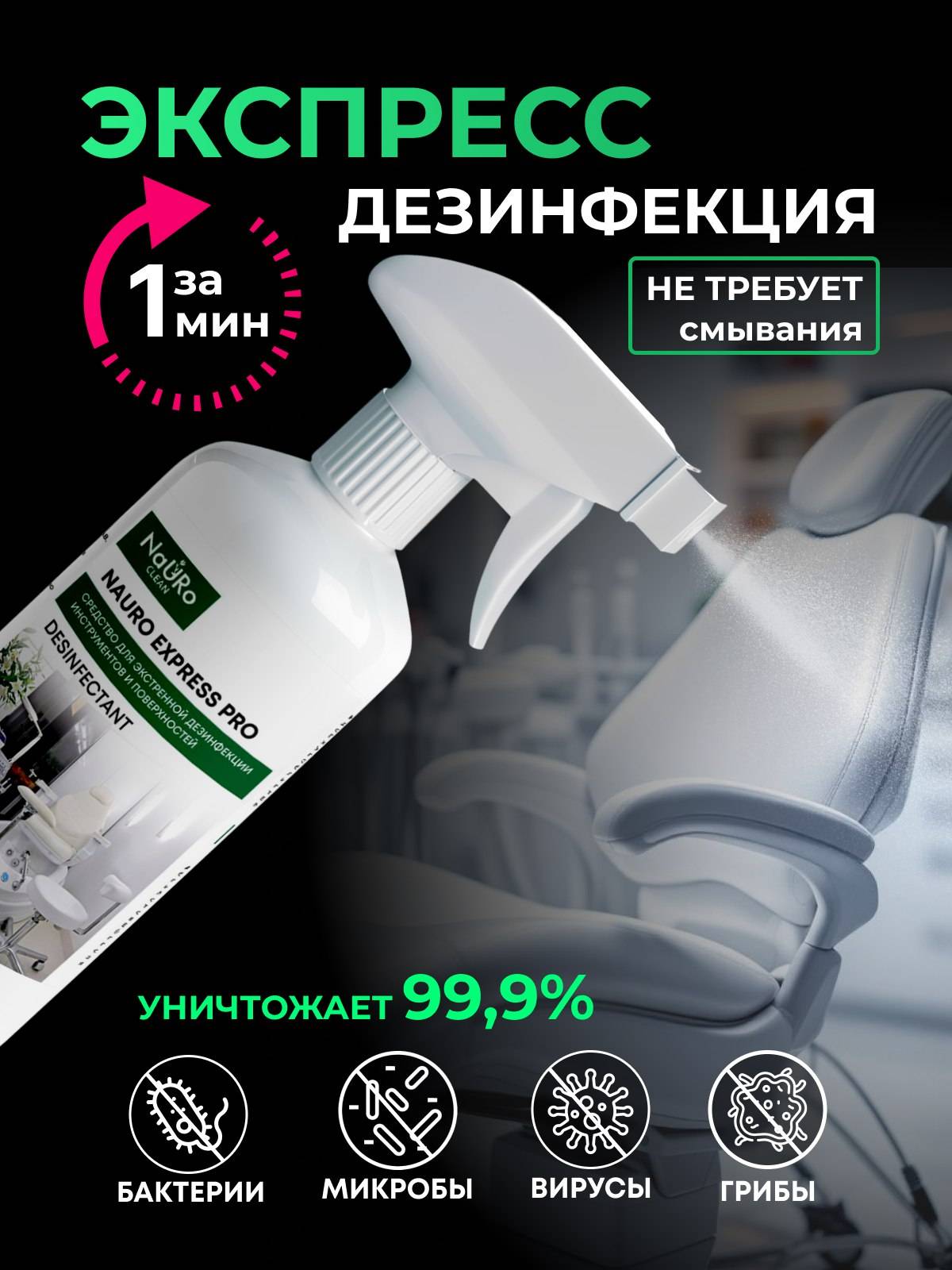 NaURo CLEAN Nauro Express Pro Disinfectant Spray 500 mL Antimicrobial Surface and Instrument Solution #2