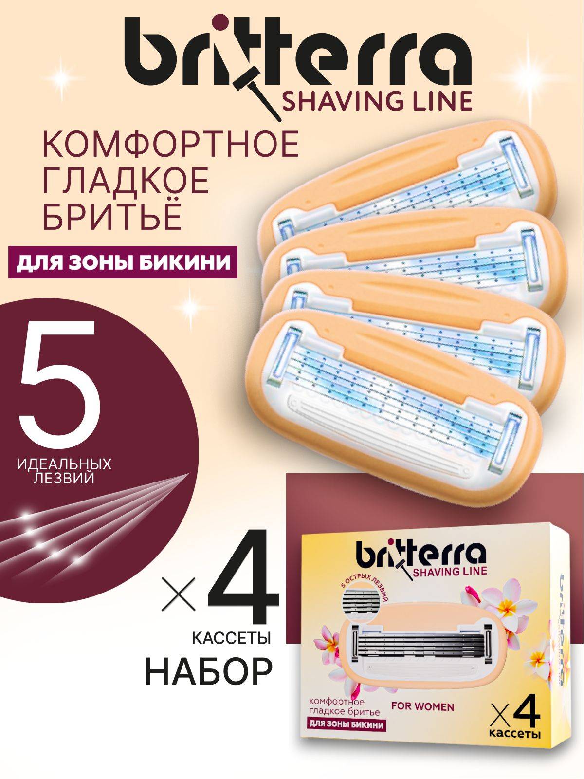 BRITTERRA Replacement Razor Cartridges 5 Blades 4 Pack 4 Count