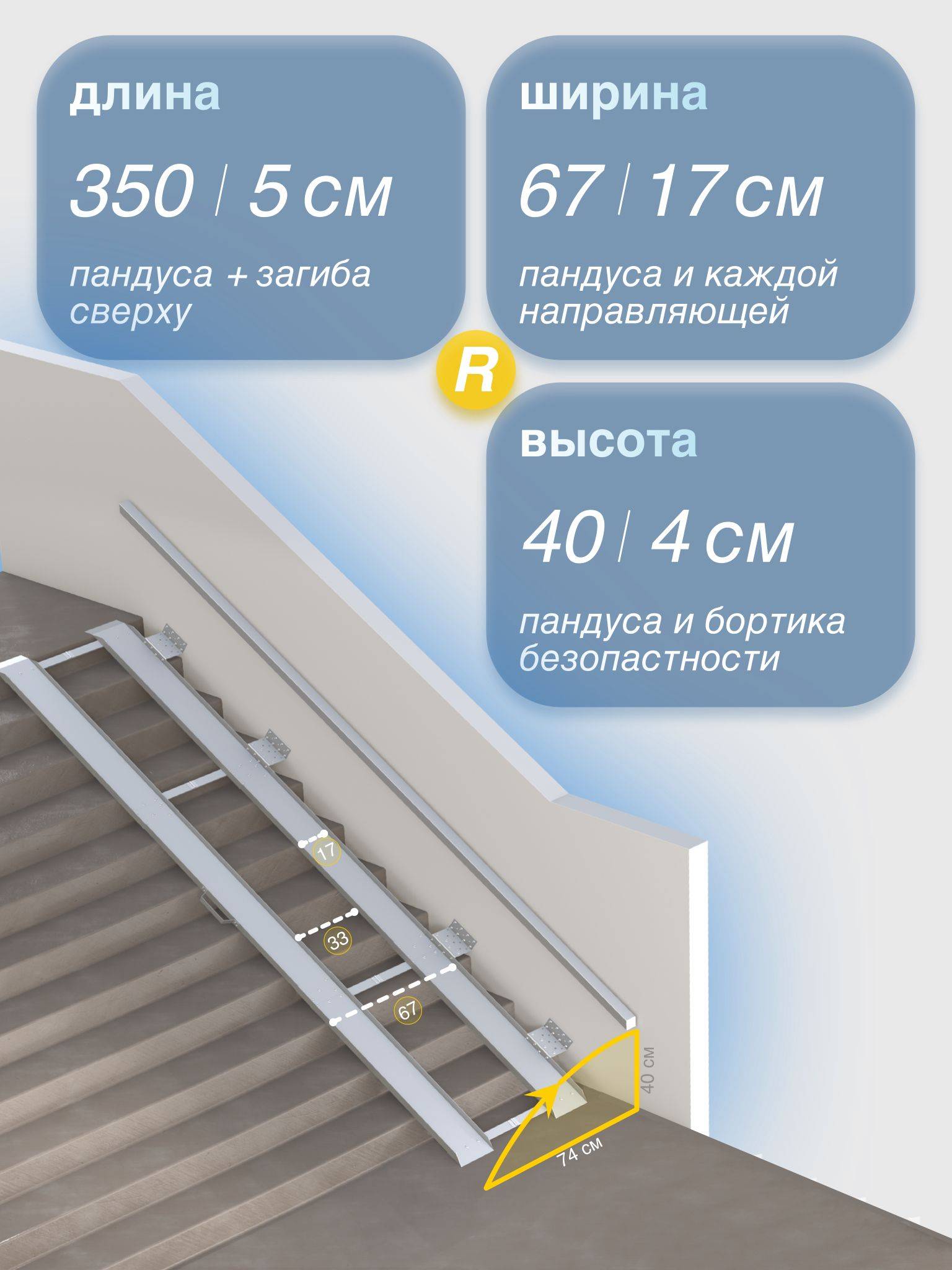 Metal-Head Double-Fold Folding Ramp 350 cm (Right‑Side Mount) #2