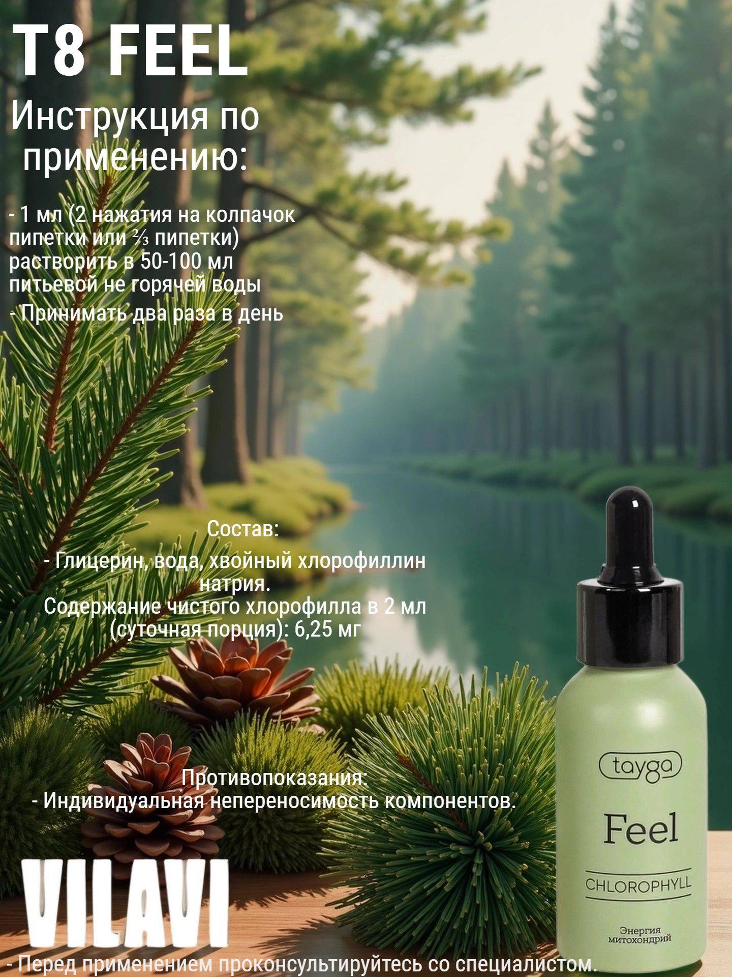 VILAVI T8 FEEL Chlorophyll Concentrate 50ml Spruce Flavor #3