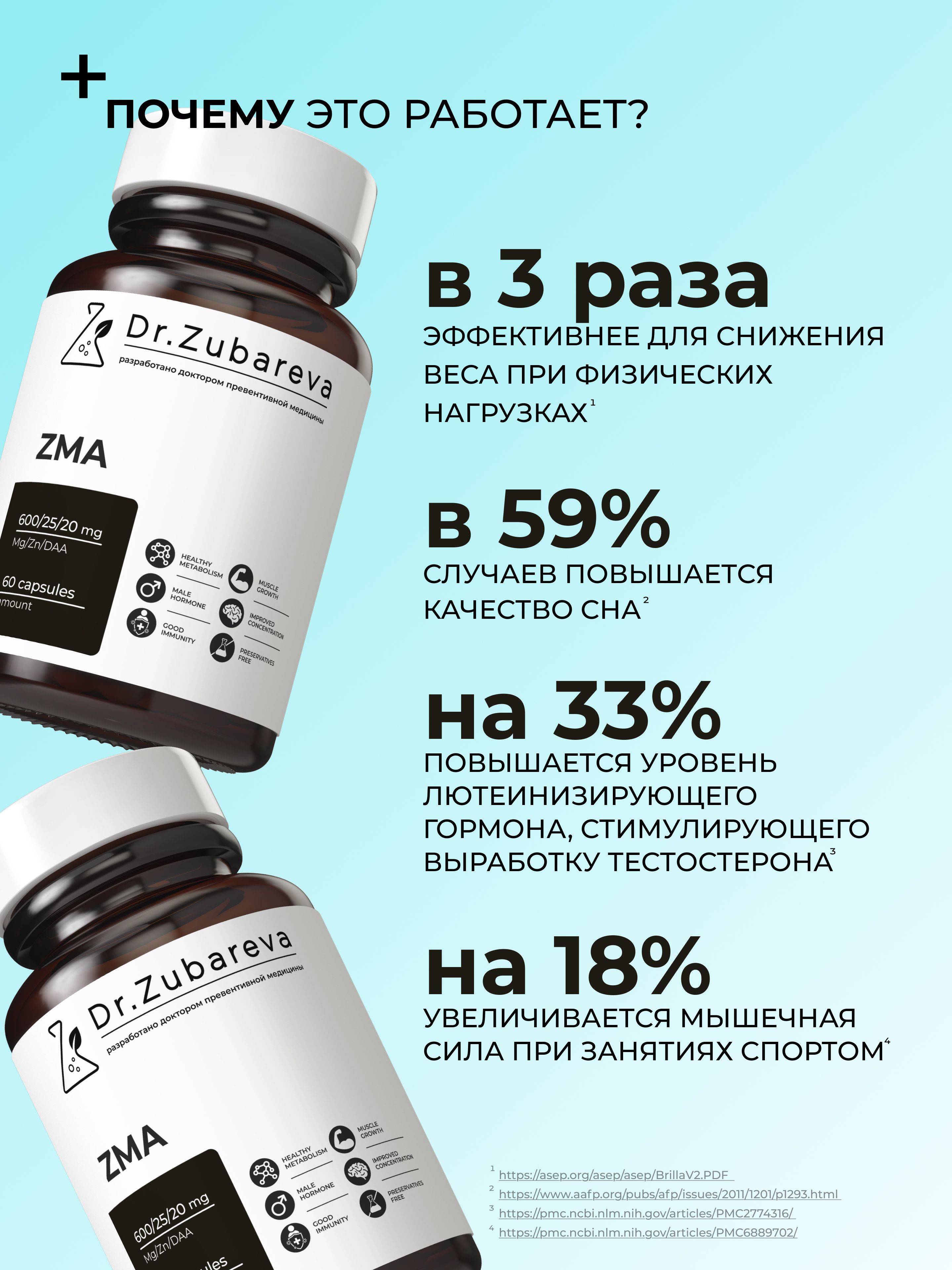 Dr. Zubareva ZMA Complex Capsules Zinc Magnesium Vitamin B6 with D-Aspartic Acid 800 Count #7