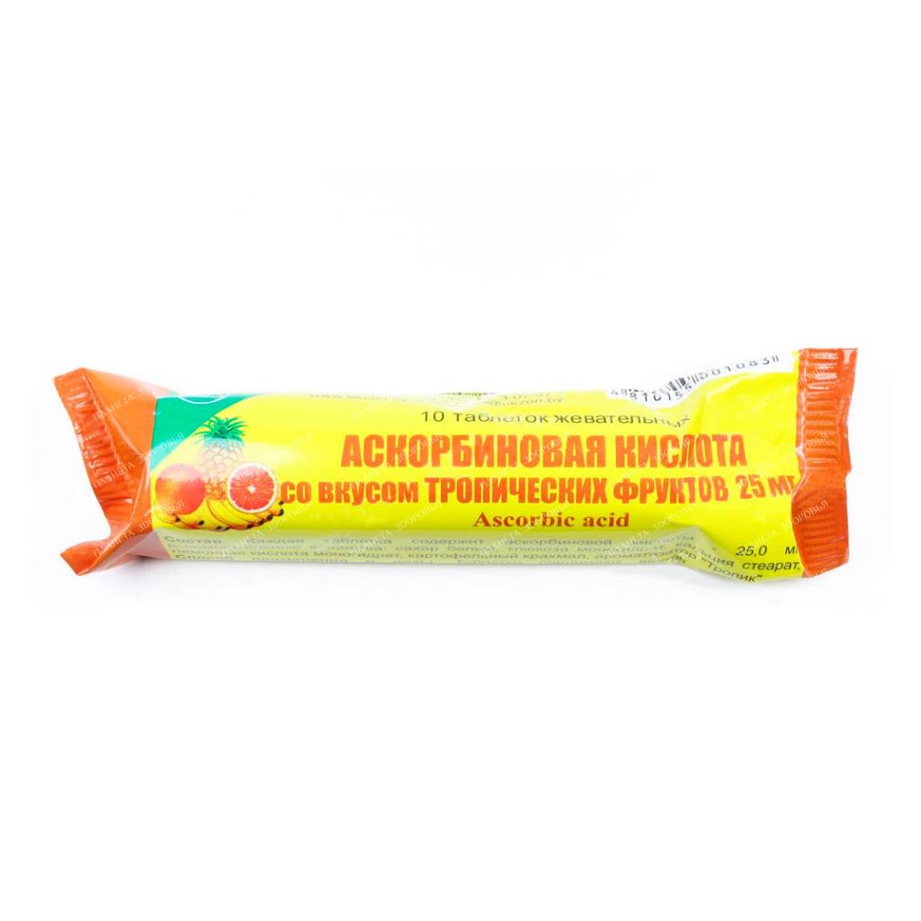 Ascorbic acid chewable tablets (with tropical fruit flavor) 25mg №10