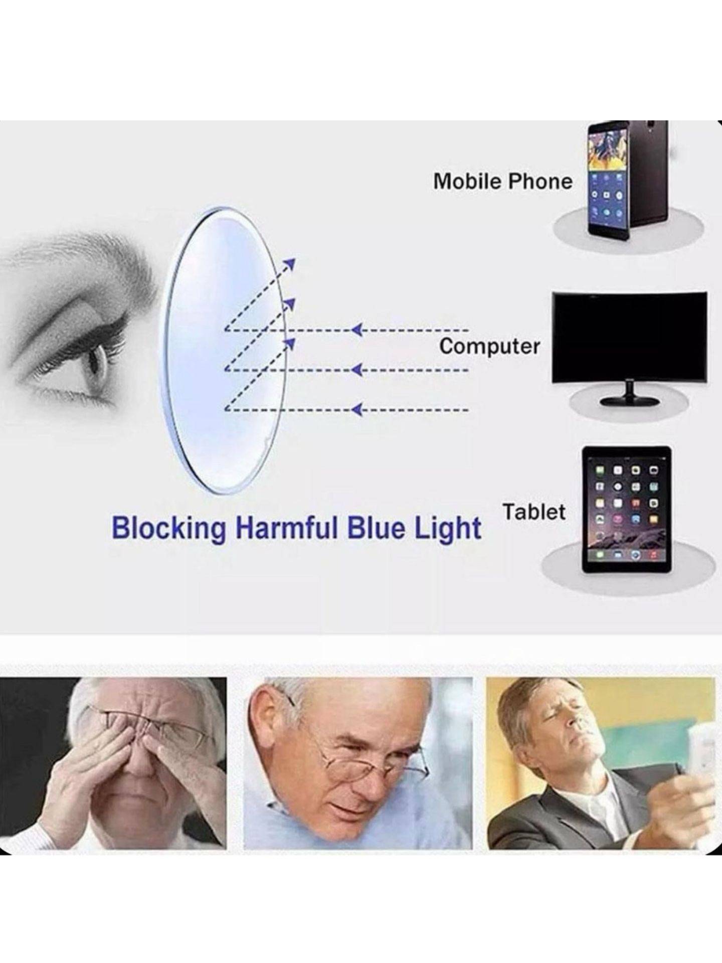 Computer Glasses with Blue Light and UV Protection, +1.0 to +4.0 Correction, Metal Frame with Gold and Black Design #14