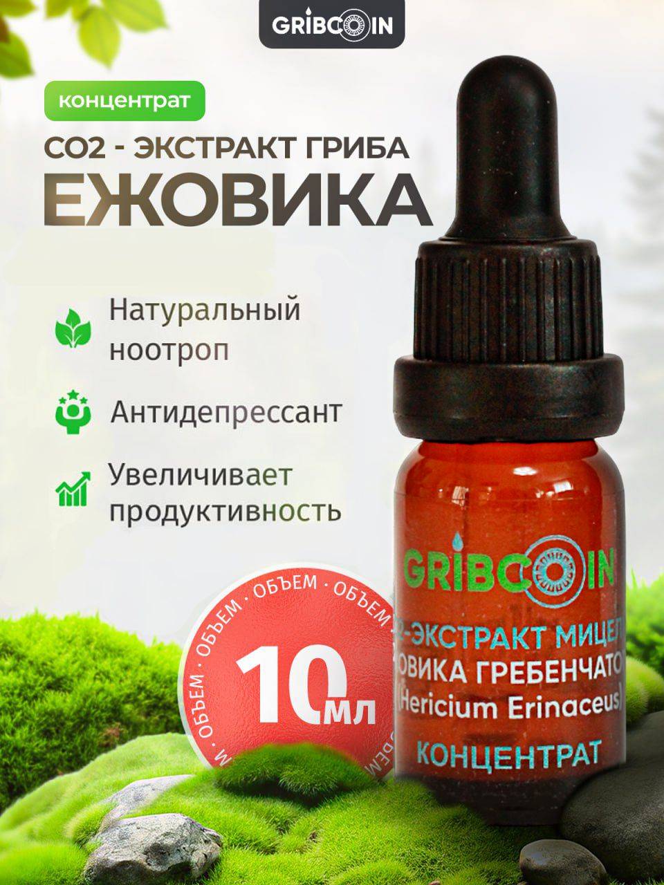 Gribcoin Lion's Mane Liquid Extract, 10 ml Bottle
