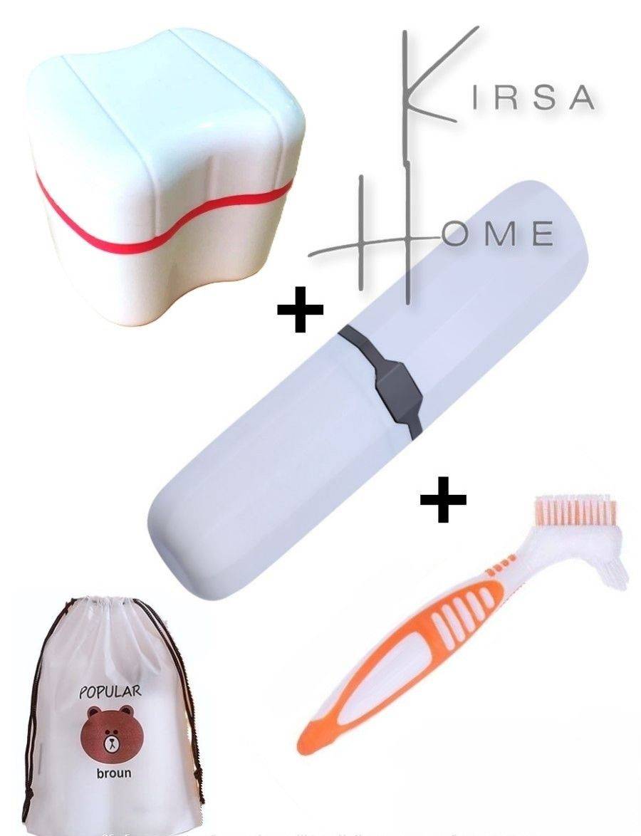Dental Care Set with Container, Case and Double-Sided Toothbrush