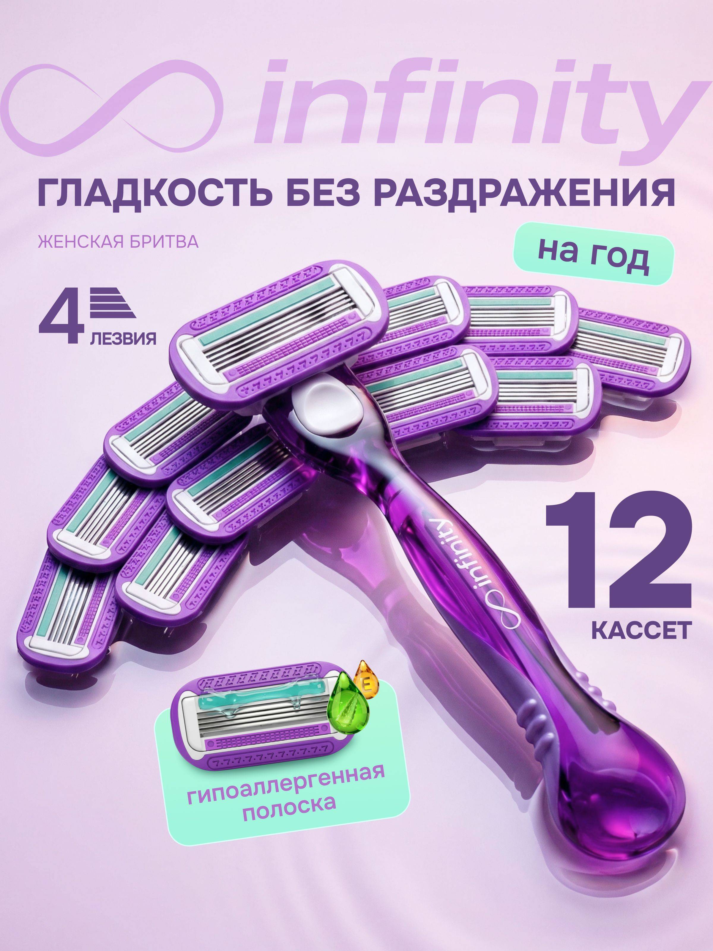 INFINITY Women's Reusable Shaver Infinity Multi-blade Shaver 4 Blades 12 Cartridges Pack