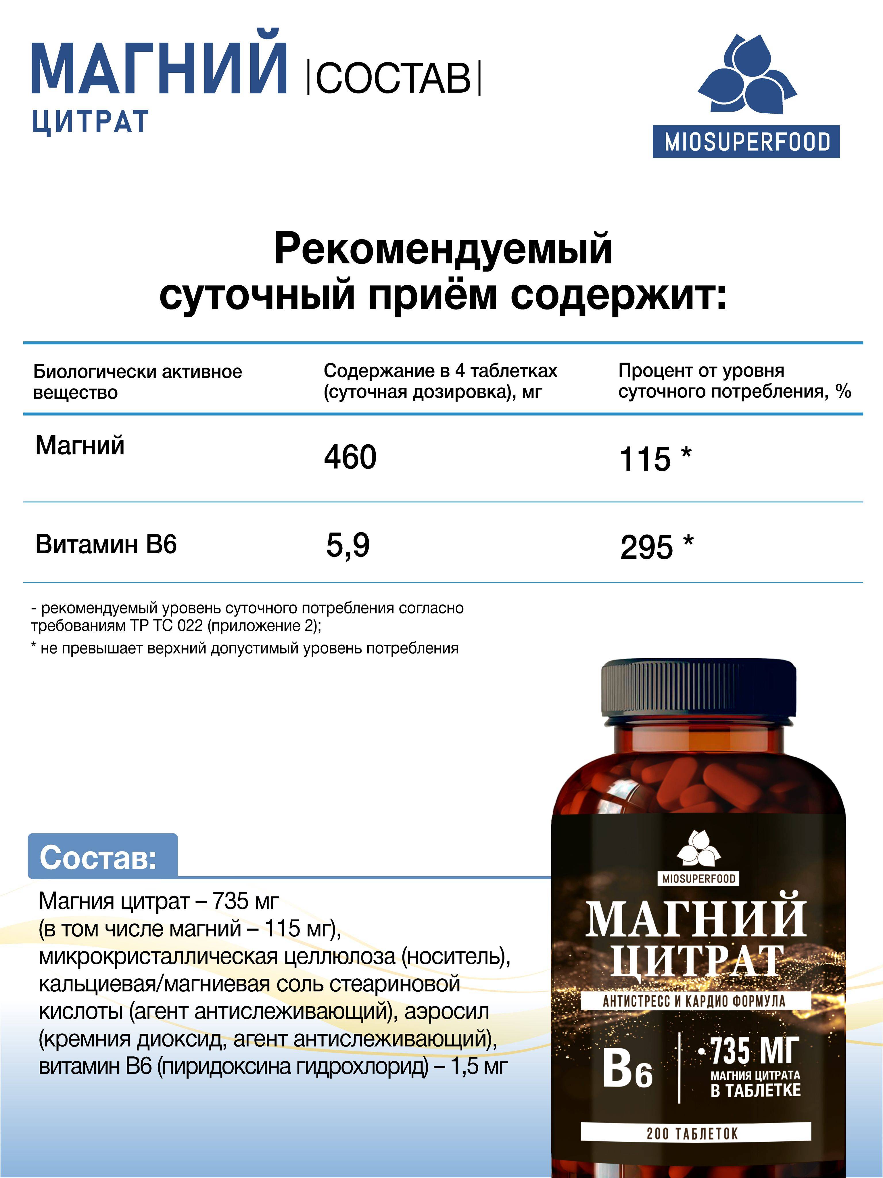 Miopharm Magnesium Citrate + B6 200 Tablets #4