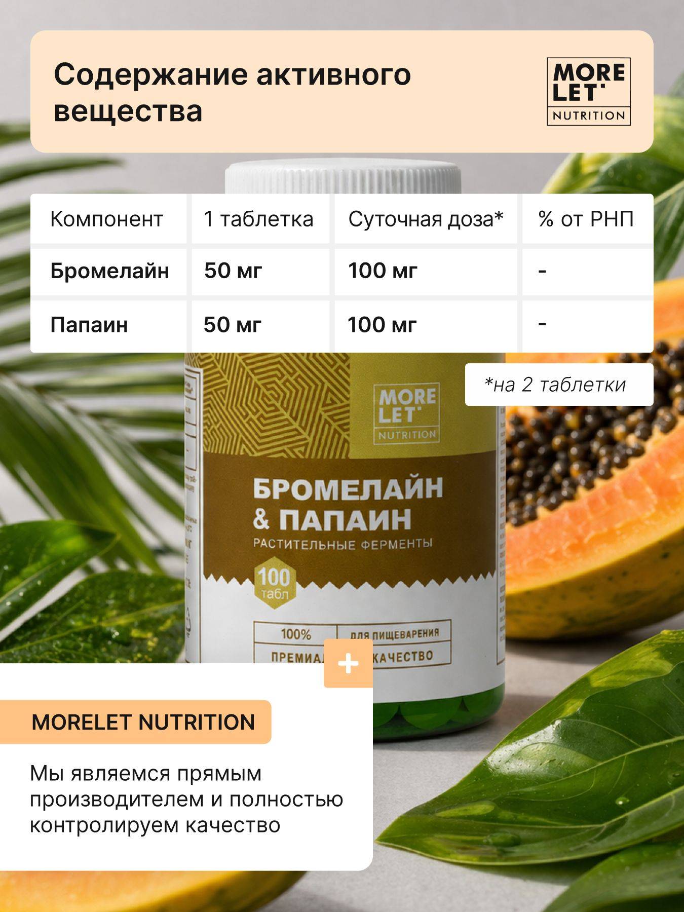 Morelet Bromelain & Papain 500 mg Chewable Tablets — 101 Count #3