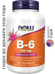 NOW Foods Vitamin B6, 250 Vegetarian Capsules 100 mg #1