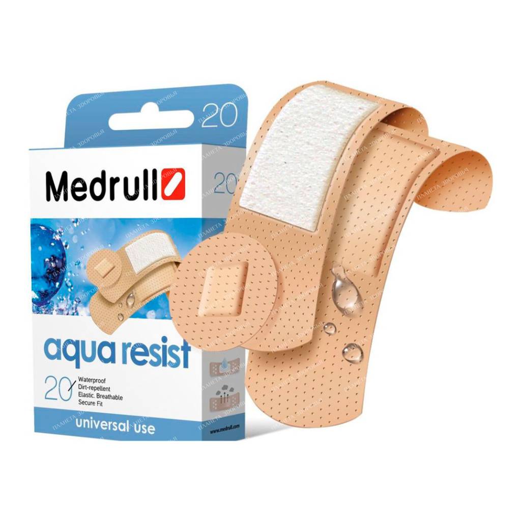 Plasters Medrull "Aqua Resist" №20 (d.22mm-4pcs, 19x72mm-10pcs, 25x72mm-6pcs)