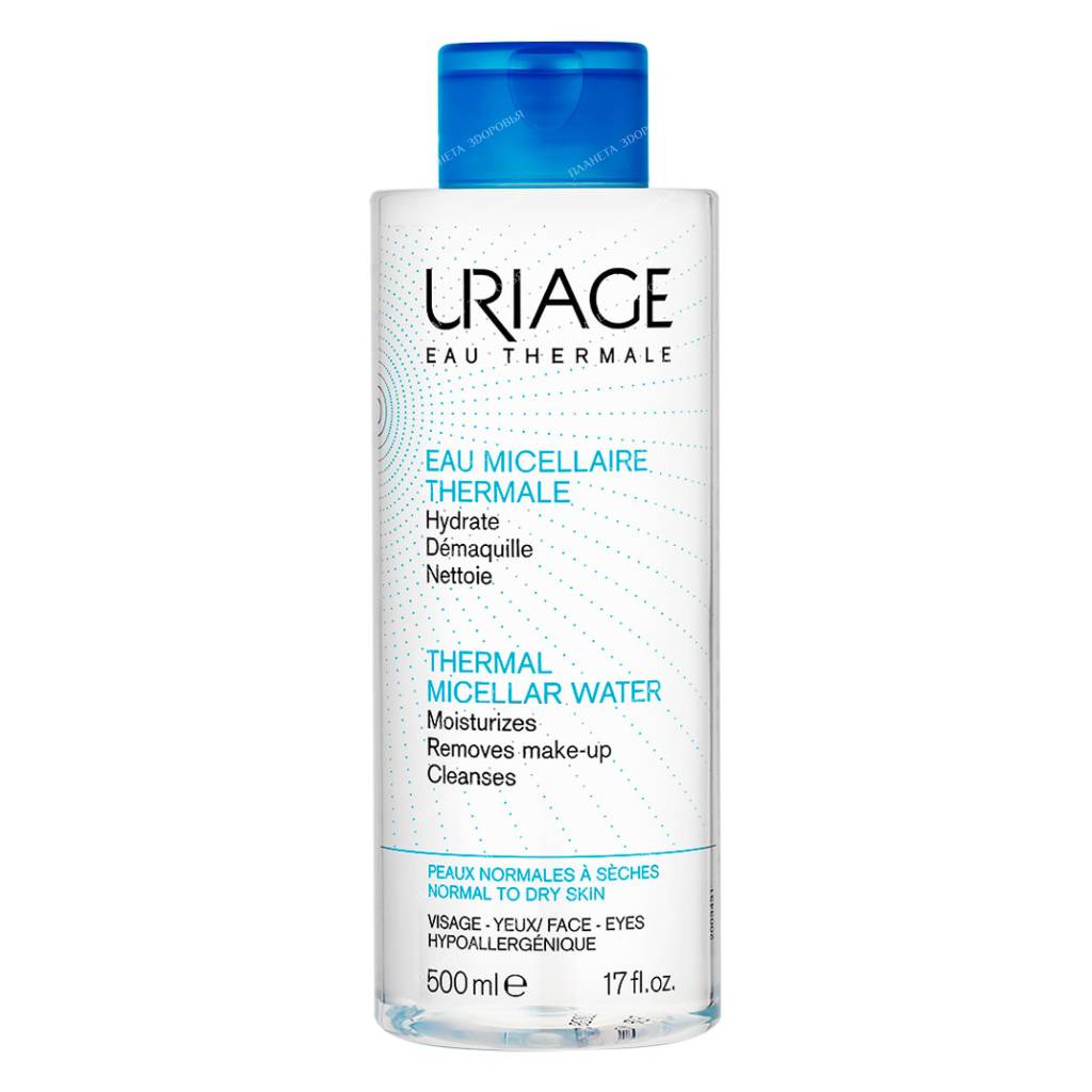 Uriage Cleansing micellar water based on thermal water for normal to dry skin of the face and eye contour, 500 ml