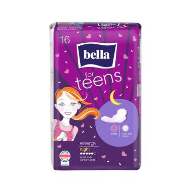 Bella For Teens Energy Night Sanitary Pads 16 Count