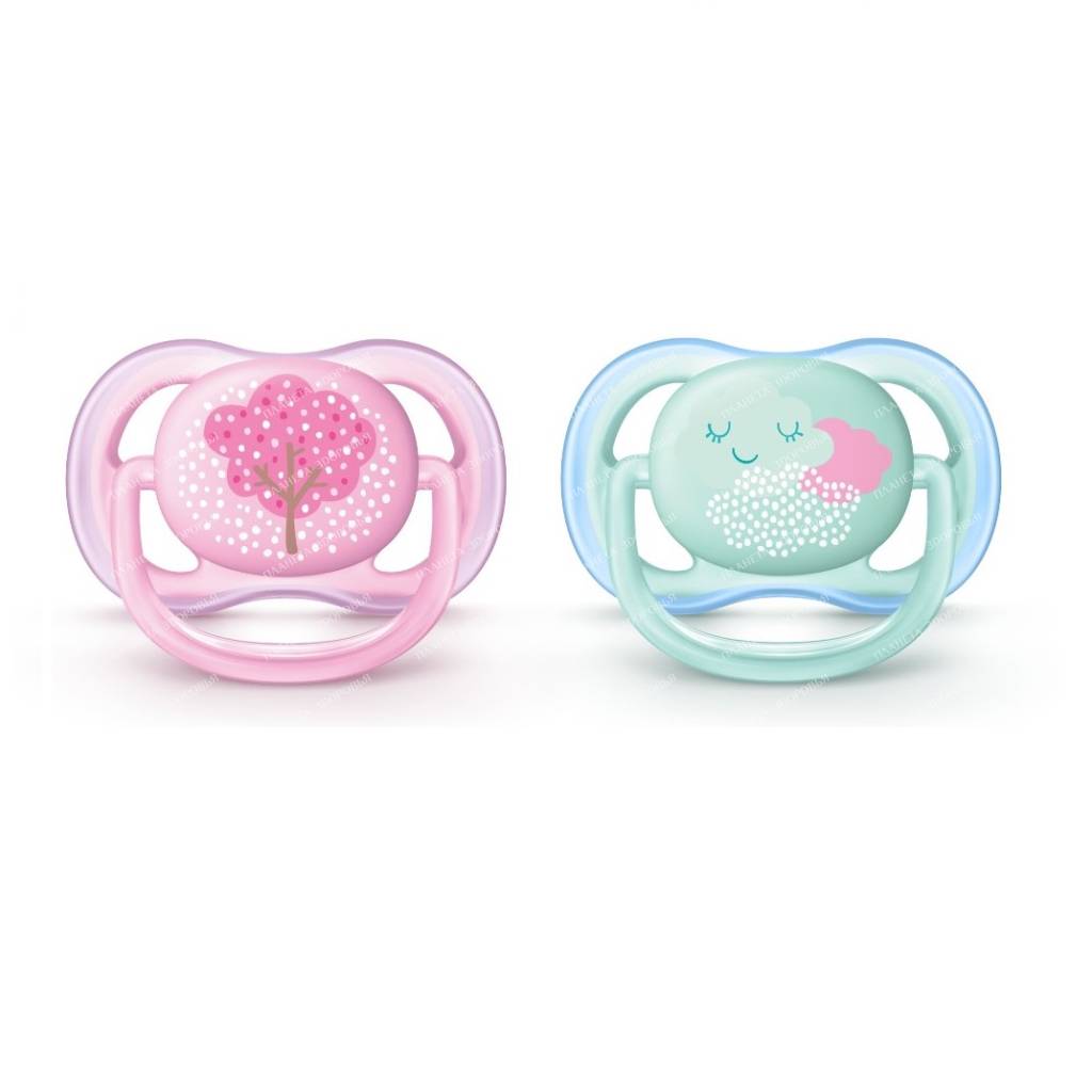 AVENTSilicon orthodontist pacifier with lip shield and holding ring. from polyester, 0-6 months (p. 2 pcs.), for girls. SCF343/20 86508