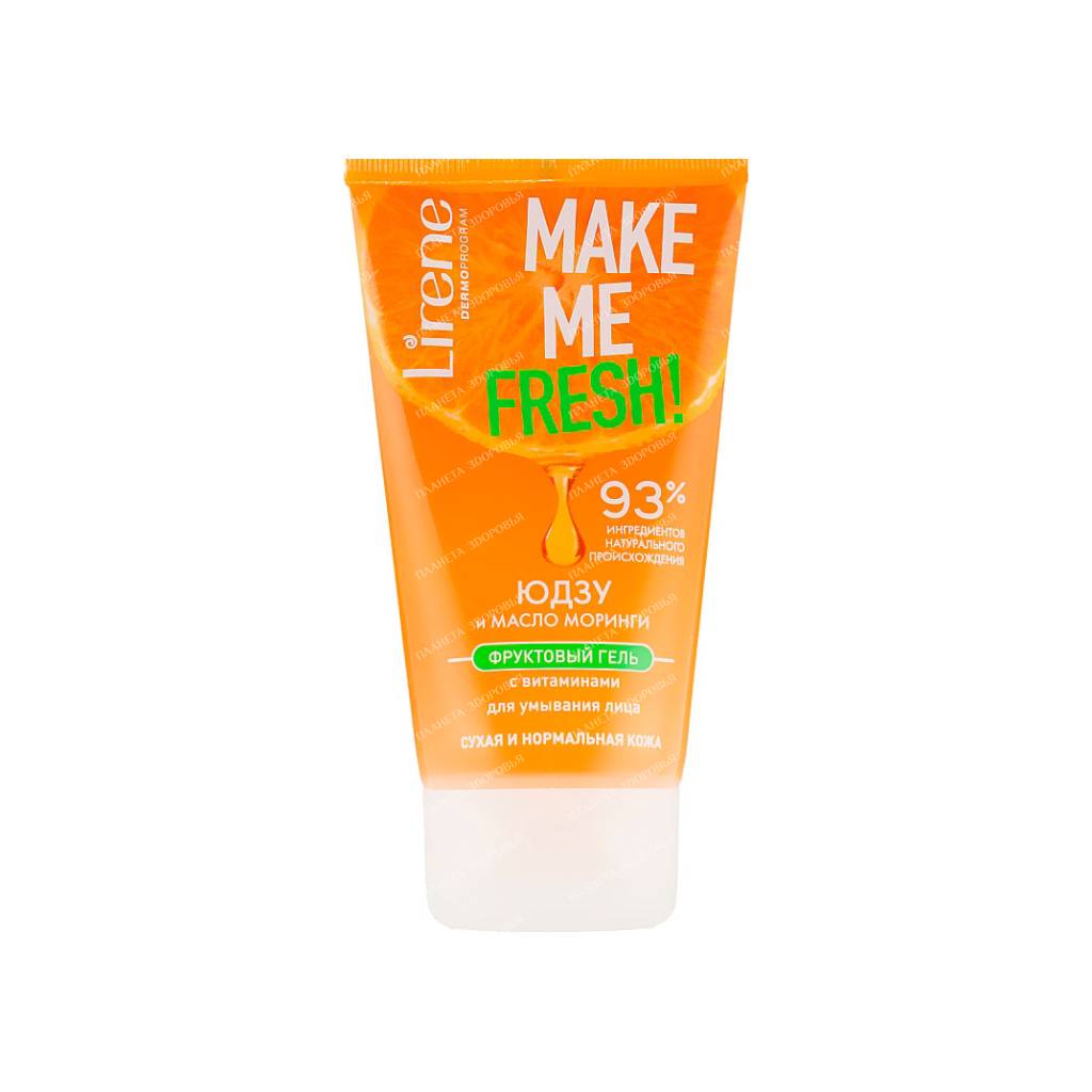 Lirene Make me fresh! Fruit gel with vitamins for face wash "Yuzu and moringa oil" dry and normal skin 150 ml