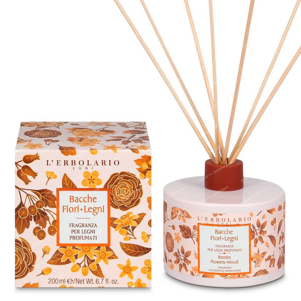 L'Erbolario "BERRIES, FLOWERS OF TREES" Scented solution for impregnation of rattan sticks, 200 ml