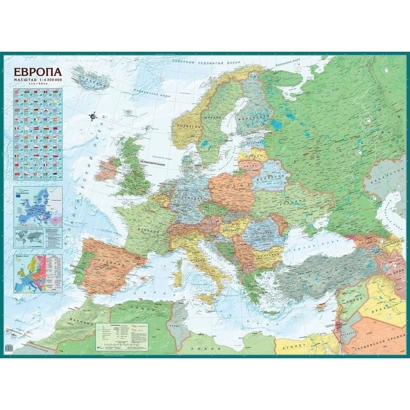 Политическая карта Европы, 1:4,3 млн | Political Map of Europe, 1:4.3 Million