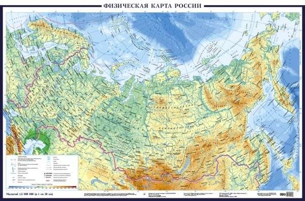 Физическая карта России А0+ (в новых границах; очень большая) | Physical Map of Russia A0+ (in new borders; extra large)