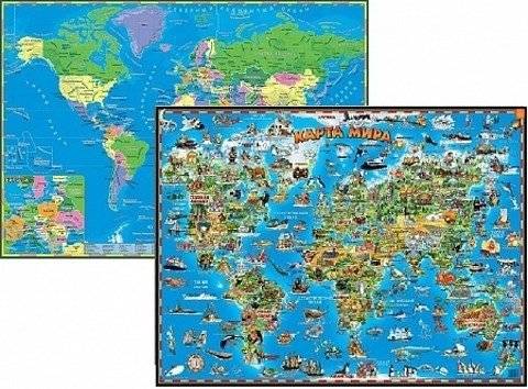 Детская карта мира, двусторонняя (настольная) | Children's World Map, Double-Sided (Tabletop)
