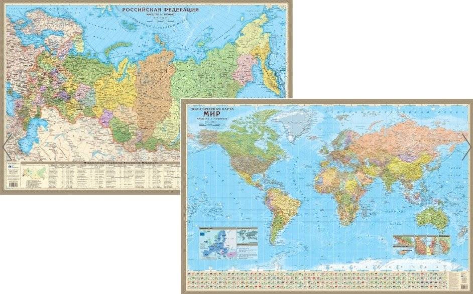 Двухсторонняя настенная карта "Мир и Россия" | Double-Sided World and Russia Wall Map